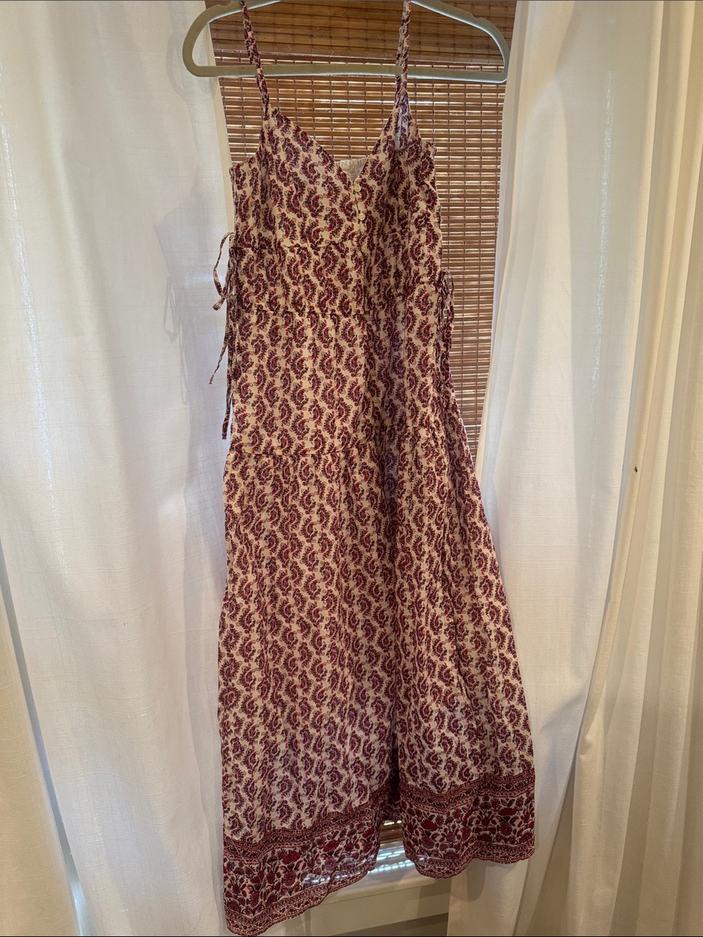 Boho Paisley Spaghetti Strap Maxi Dress - Cream & Burgundy